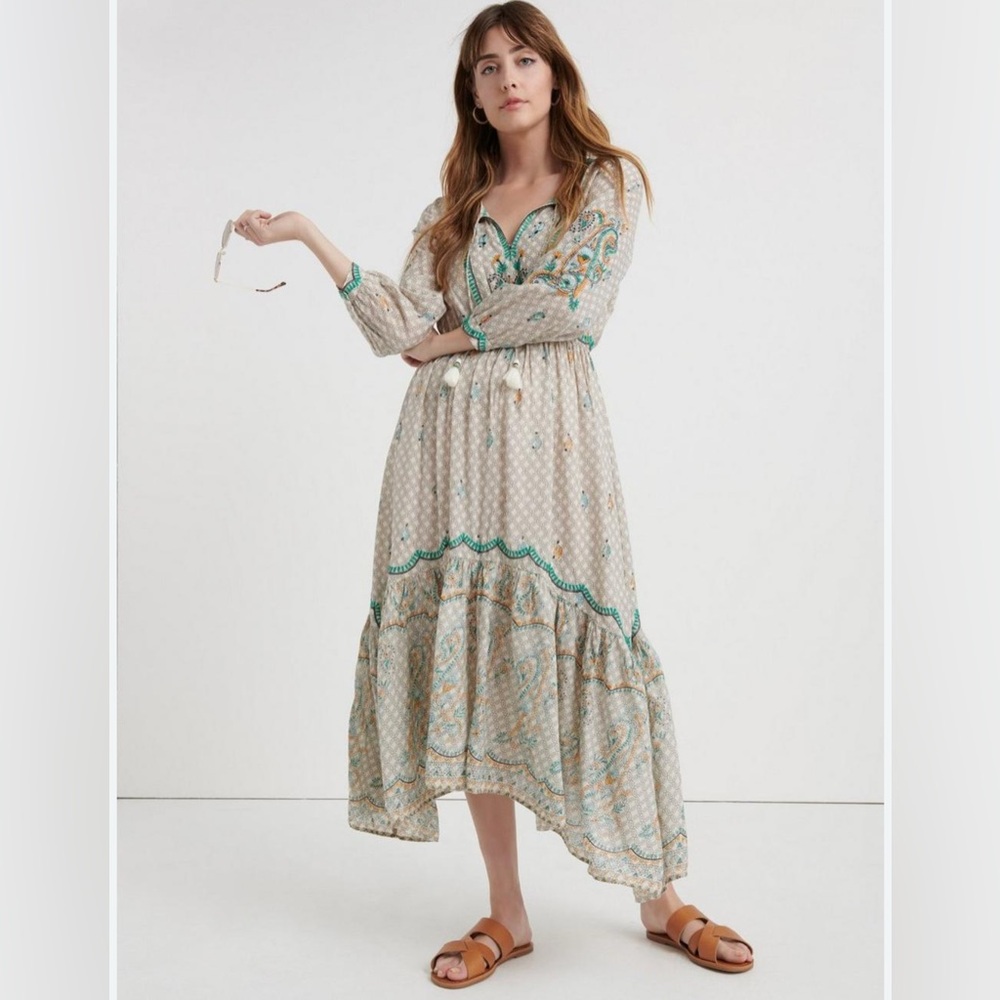 Lucky Brand Evelyn Dress Embroidered Cream XS